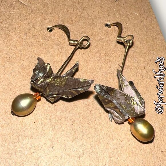 Origami Dangle Earrings With Pearl Accent - Picture 5 of 8